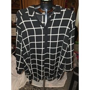 Dorothy Perkins Black And White Check Blouse Size‎ 18. 1/4 BUTTON. Cottagecore,
